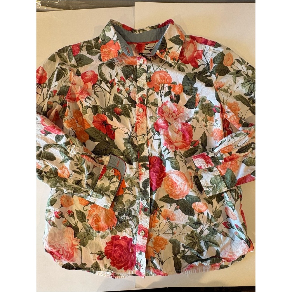 Talbots Floral Button-Down Shirt in White, Red, Pink, Orange, Green